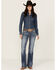 Image #1 - Rock & Roll Denim Women's Dark Wash Stitched Pocket Bootcut Stretch Denim Jeans, Blue, hi-res