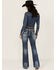 Image #3 - Rock & Roll Denim Women's Dark Wash Stitched Pocket Bootcut Stretch Denim Jeans, Blue, hi-res