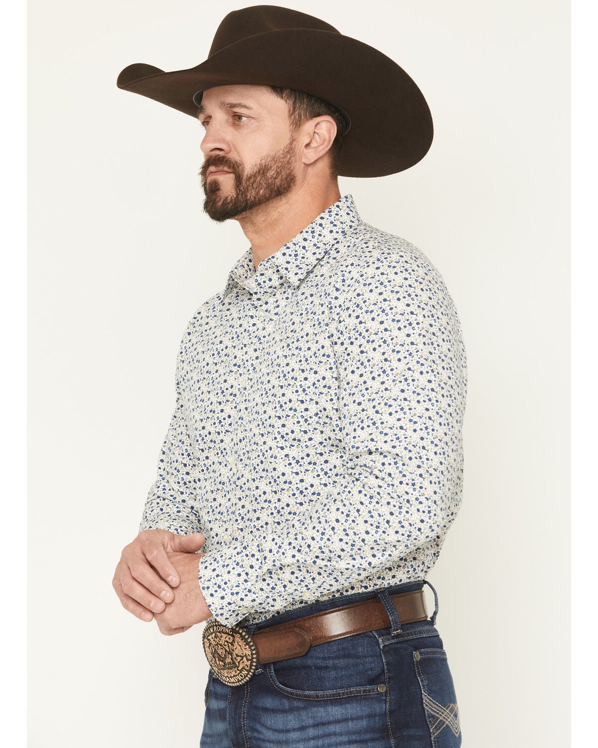 Image #2 - Gibson Trading Co Men's Kick Back Micro Floral Print Long Sleeve Button-Down Stretch Western Shirt - Tall, White, hi-res