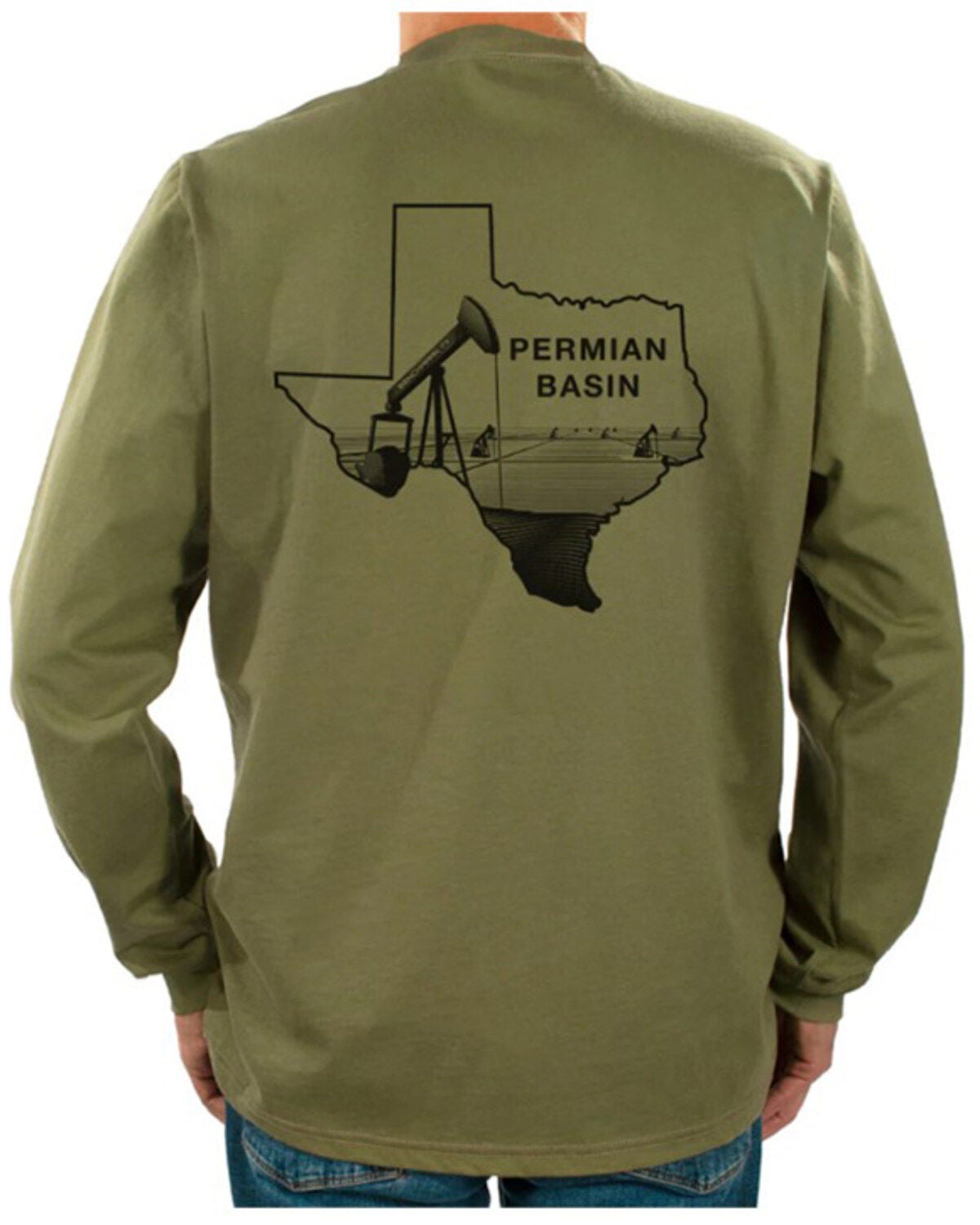 Benchmark FR Men's Permian Basin Long Sleeve Graphic Shirt, Green, hi-res