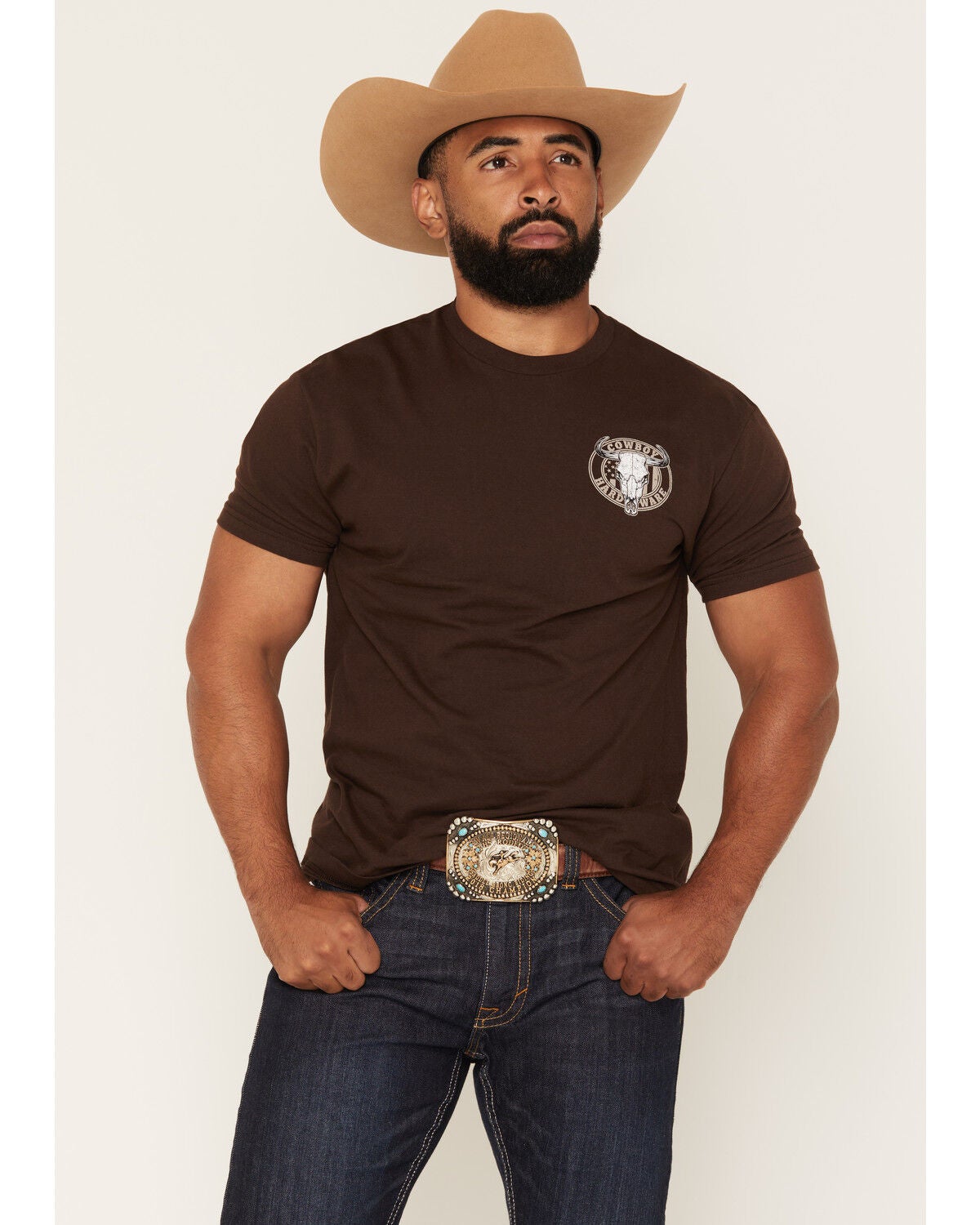 Image #2 - Cowboy Hardware Men's American Grit Short Sleeve Graphic T-Shirt, Brown, hi-res