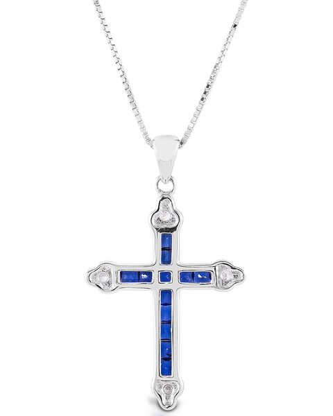 Image #1 - Kelly Herd Women's Blue Cross Necklace , Silver, hi-res