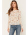 Image #1 - Ash & Violet Women's Conversation Print Mesh Long Sleeve Top, Cream, hi-res