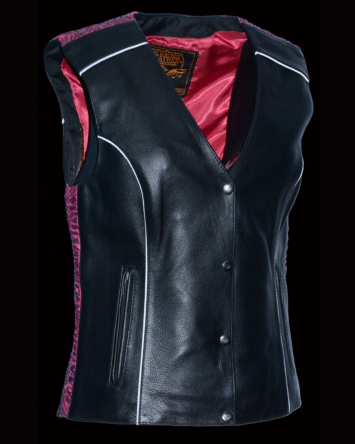 Image #4 - Milwaukee Leather Women's Phoenix Stud Embroidered Snap Front Vest - 4X, Pink/black, hi-res