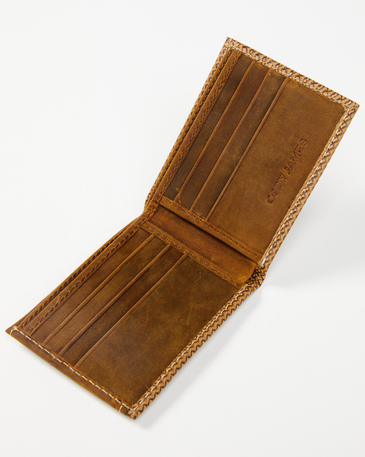Image #2 - Cody James Men's Brown Bi-Fold Basket Weave Leather Wallet, Brown, hi-res