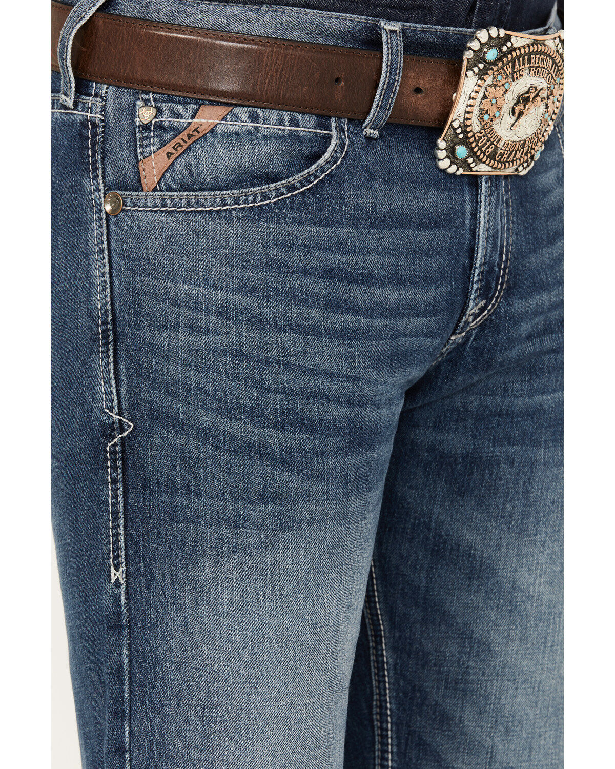 Image #2 - Ariat Men's M7 Griffin Slim Straight Brighton Jeans, Dark Medium Wash, hi-res