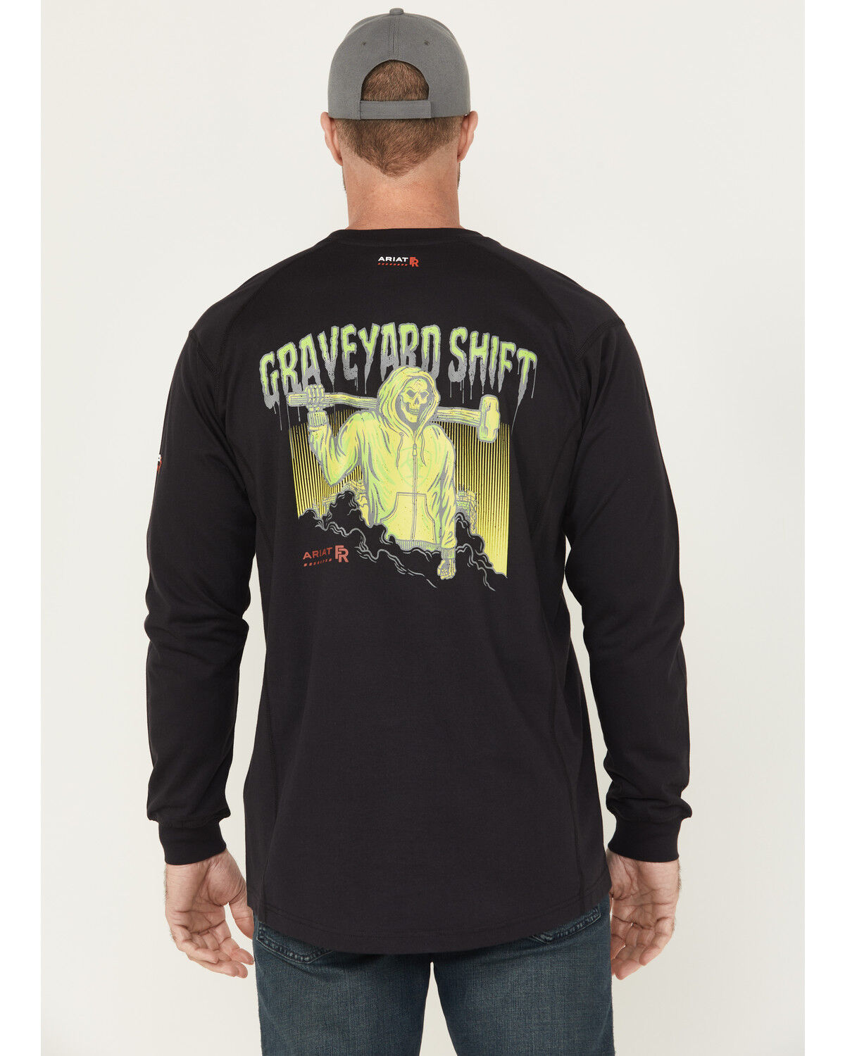 Image #1 - Ariat Men's FR Air Graveyard Shift Long Sleeve Pocket Work T-Shirt, Black, hi-res