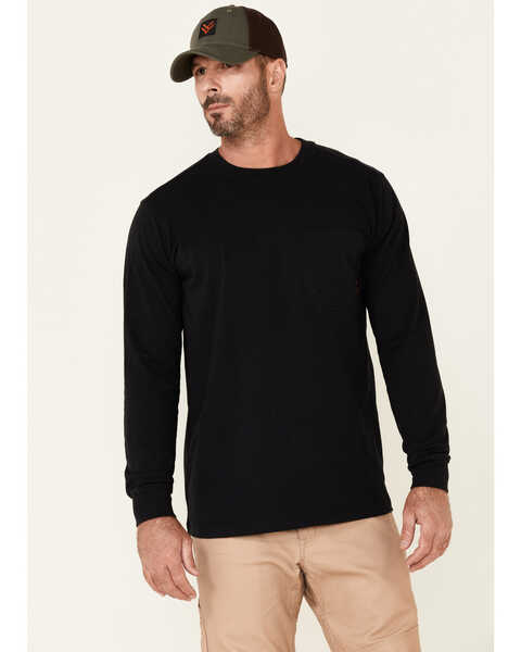 Hawx Men's Solid Black Forge Long Sleeve Work Pocket T-Shirt , Black, hi-res