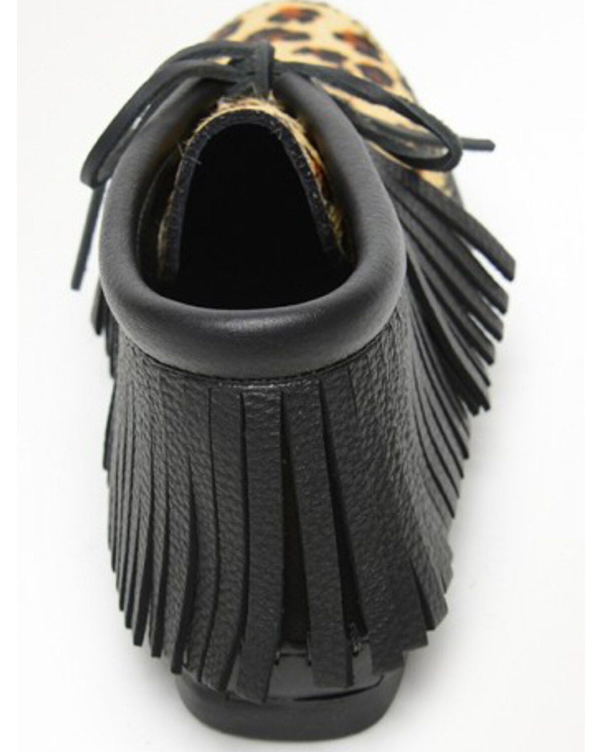 leopard print booties with fringe