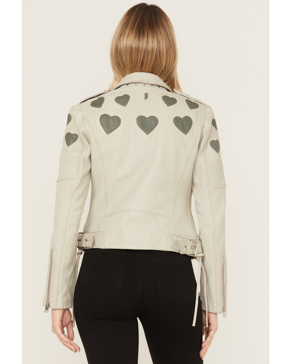 Image #1 - Mauritius Leather Women's Reo Heart Leather Moto Jacket, Off White, hi-res