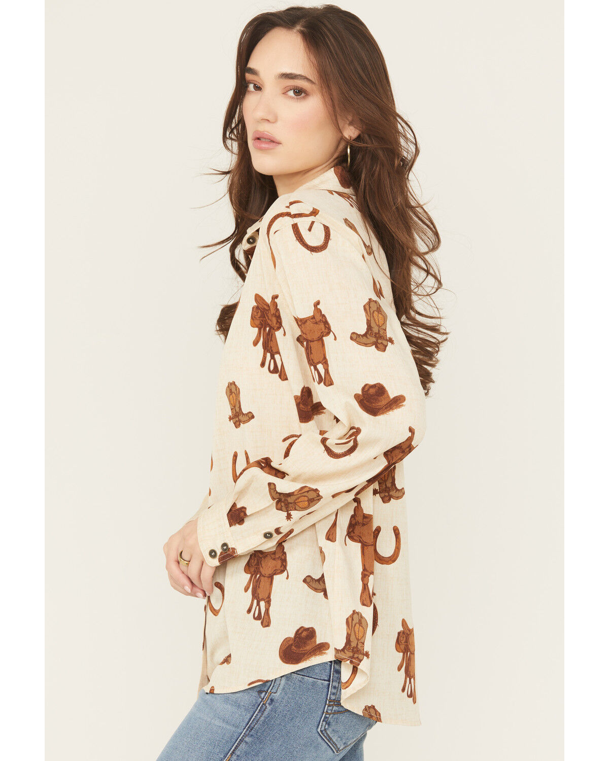 Image #2 - Ariat Women's Homestyle Rodeo Print Long Sleeve Button-Down Western Shirt, Natural, hi-res
