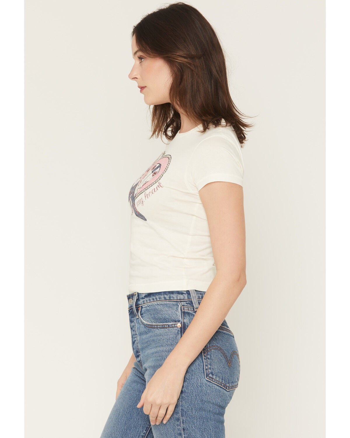 Image #2 - Shyanne Women's Roped My Heart Short Sleeve Graphic Baby Tee, Cream, hi-res