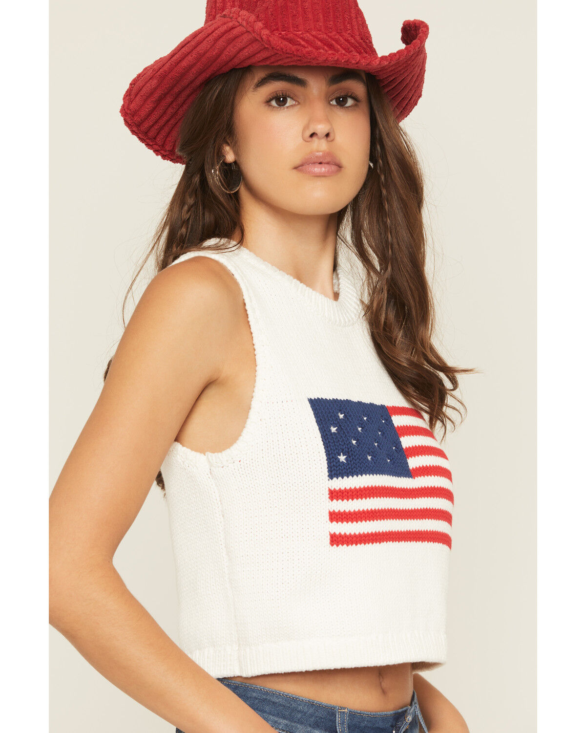 Image #2 - Show Me Your Mumu Women's Milo American Flag Knit Tank, White, hi-res