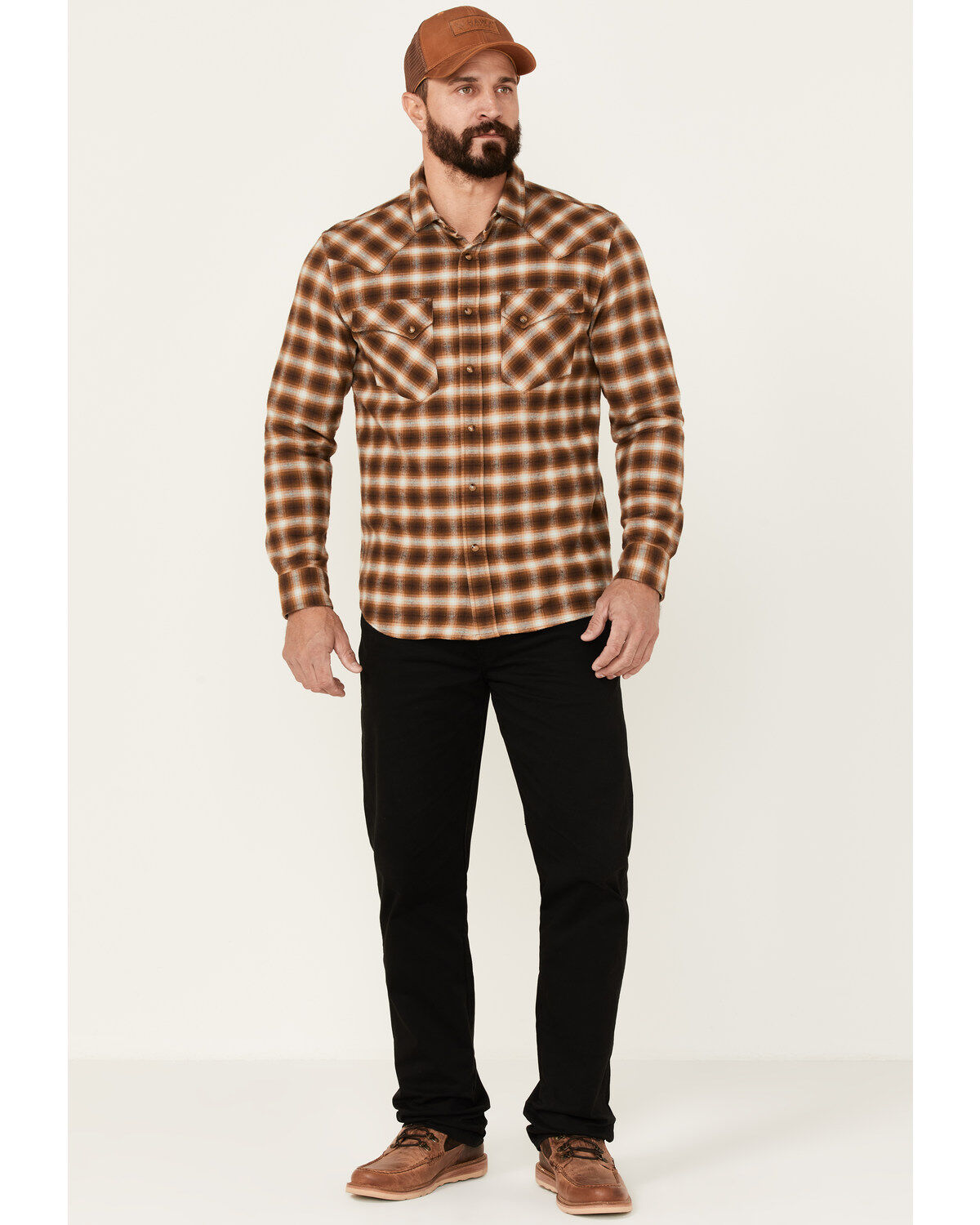 Image #2 - Pendleton Men's Wyatt Small Plaid Long Sleeve Snap Western Shirt, Brown, hi-res