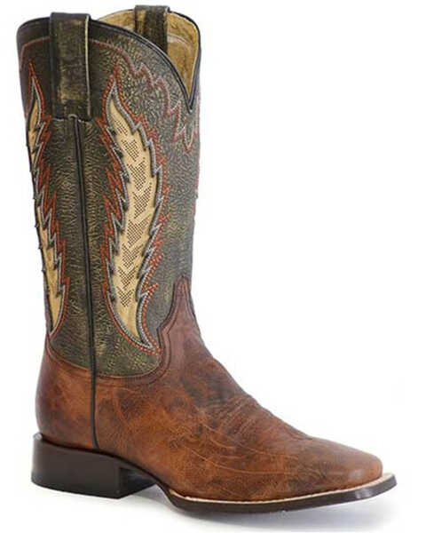 Stetson Men's Airflow Sanded Shaft Handcrafted Western Boots - Wide Square Toe , Tan, hi-res
