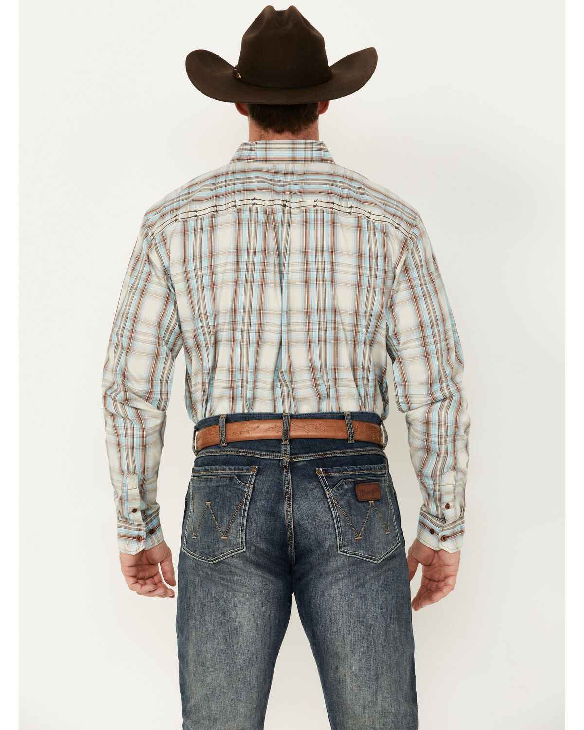Image #4 - Cowboy Hardware Men's Dutton Plaid Print Long Sleeve Button-Down Western Shirt, Cream, hi-res