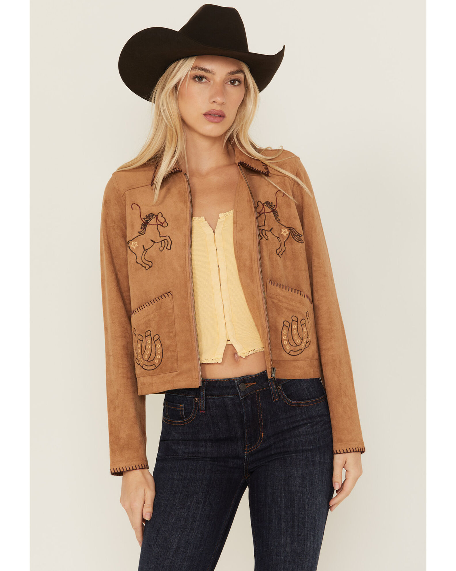Image #1 - Idyllwind Women's Kileen Embroidered Faux Suede Jacket, Tan, hi-res