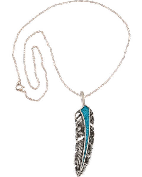 Image #1 - Silver Legends Women's Sterling Silver & Turquoise Feather Necklace, Turquoise, hi-res