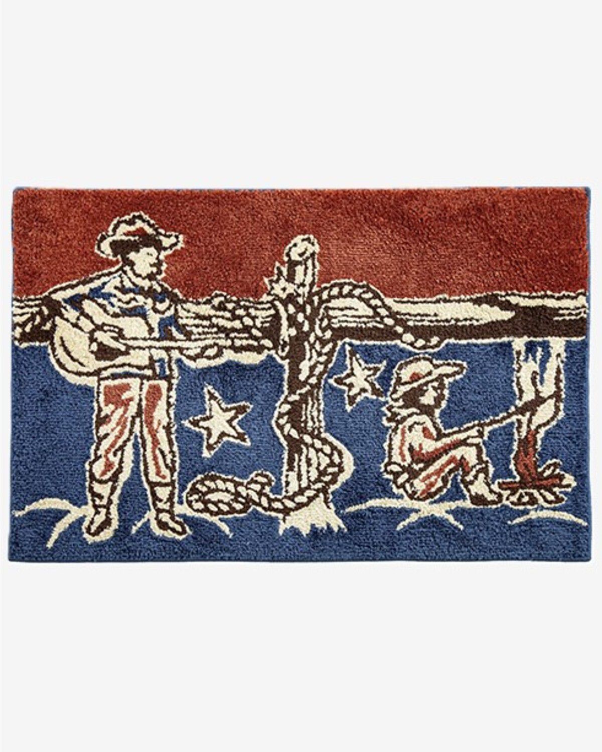 Image #1 - HiEnd Accents Patchwork Bandana Strumming Cowboy Jacquard Bath & Kitchen Rug, Blue, hi-res