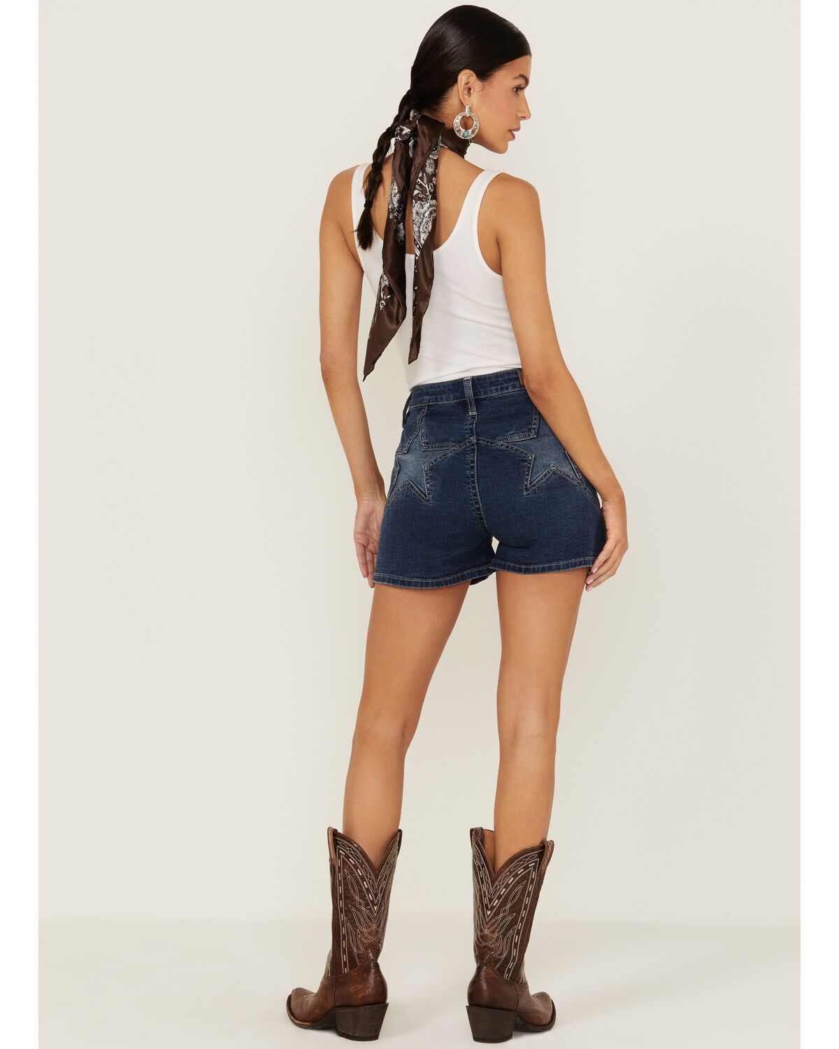 Image #3 - Rock & Roll Denim Women's Dark Wash High Rise Star Denim Shorts, Blue, hi-res