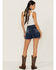 Image #3 - Rock & Roll Denim Women's Dark Wash High Rise Star Denim Shorts, Blue, hi-res
