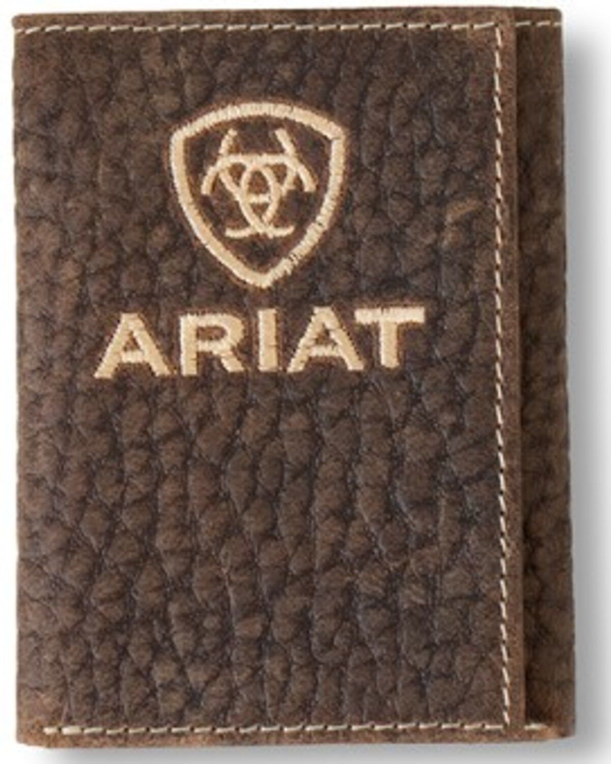 Ariat Men's Tri-Fold Bull Hide Embroidered Wallet, Brown, hi-res