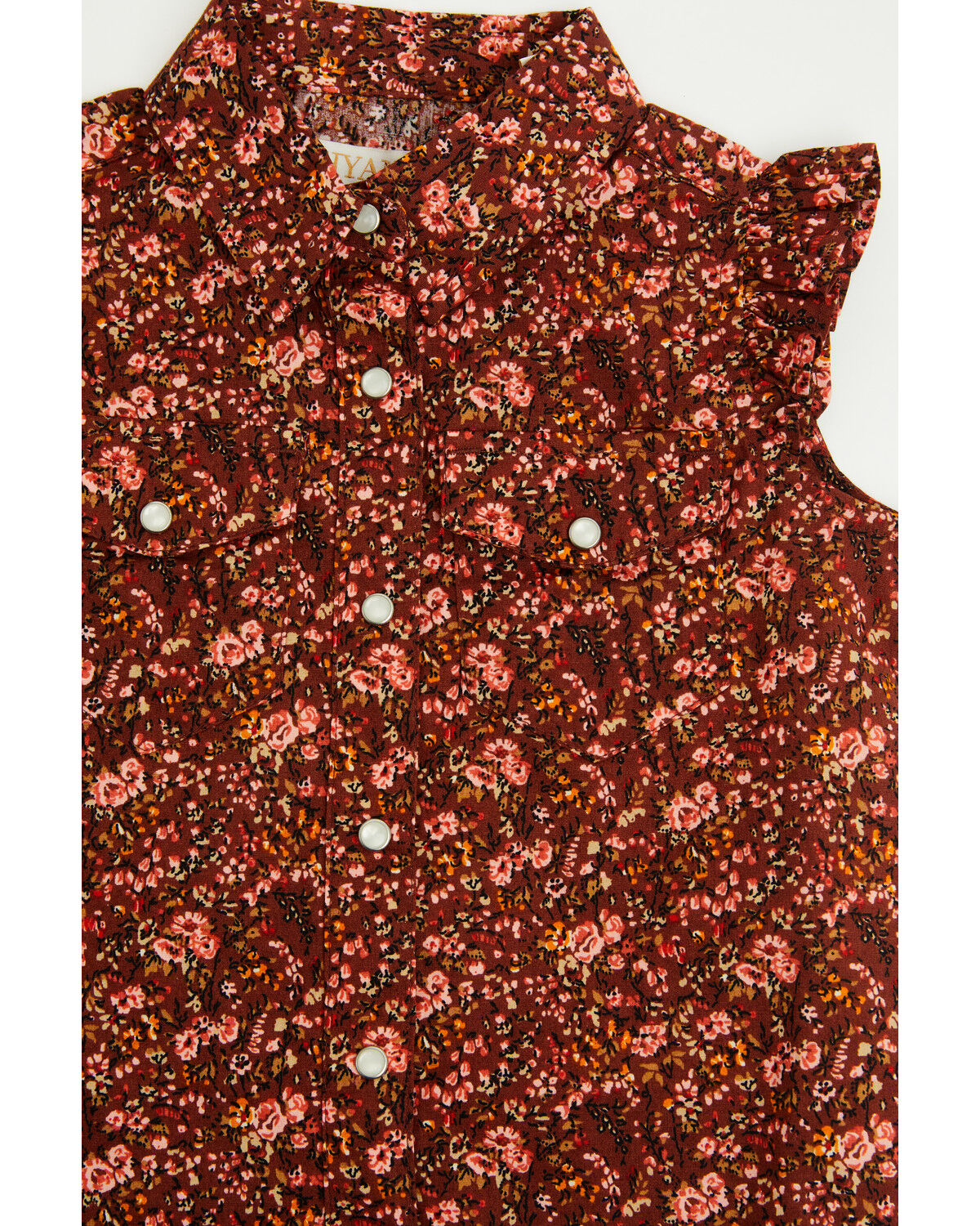 Image #2 - Shyanne Toddler Girls' Ditsy Ruffle Sleeve Snap Western Stretch Shirt, Mahogany, hi-res