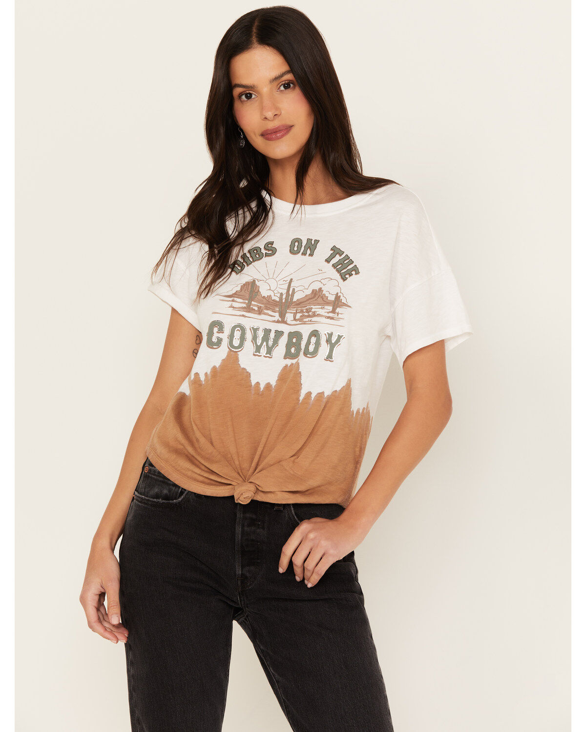 Image #1 - Shyanne Women's Dip Dye Graphic Tie Front Tee, White, hi-res