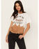 Image #1 - Shyanne Women's Dip Dye Graphic Tie Front Tee, White, hi-res