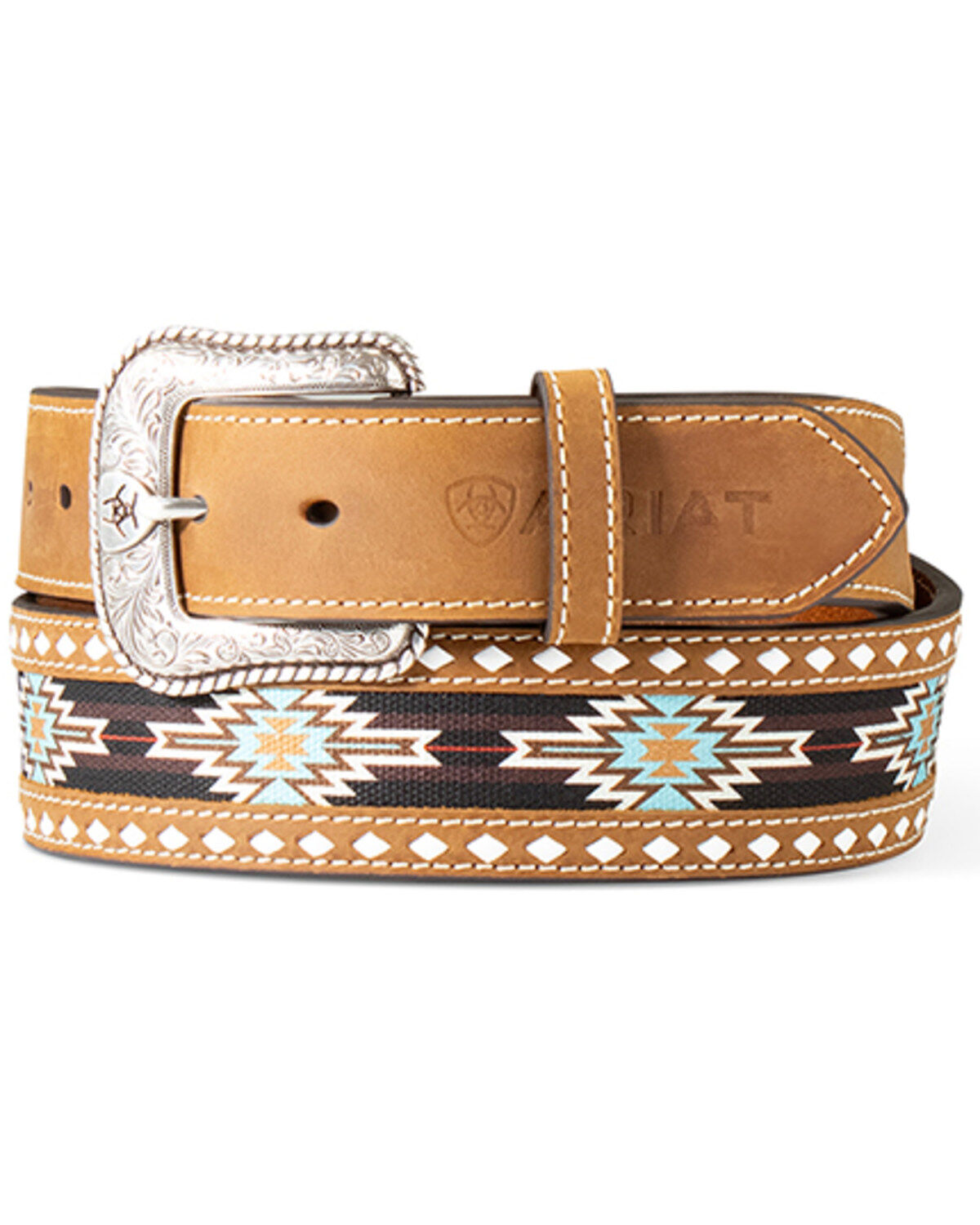 Image #1 - Ariat Men's Southwestern Print Leather Belt, Brown, hi-res