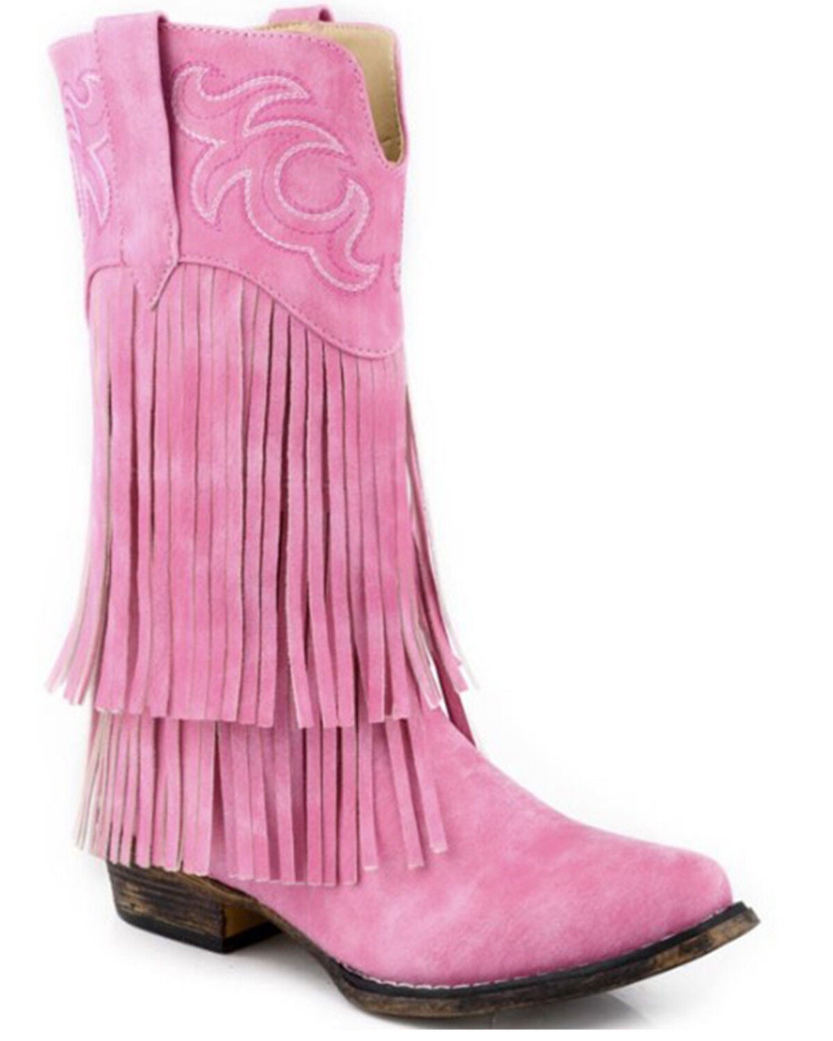 Roper Little Girls' Rickrack Fringe Western Boots - Snip Toe, Pink, hi-res