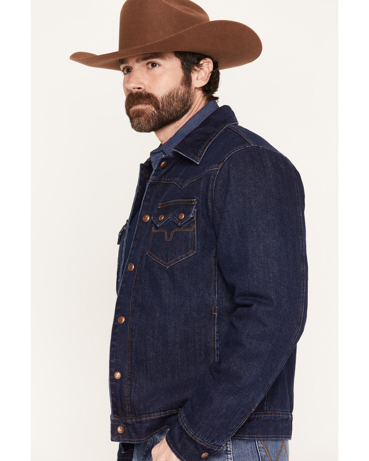 Image #2 - Zach Top X Kimes Ranch Men's Faux Wool Lined Denim Trucker Jacket, Indigo, hi-res