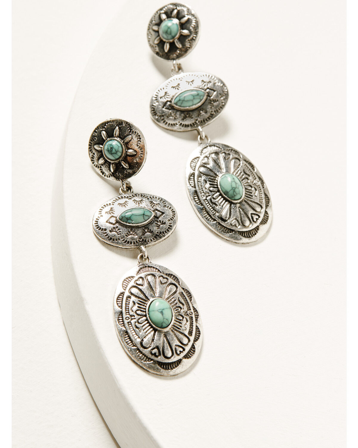 Image #1 - Shyanne Women's Antique Silver Concho Drop Earrings, Silver, hi-res