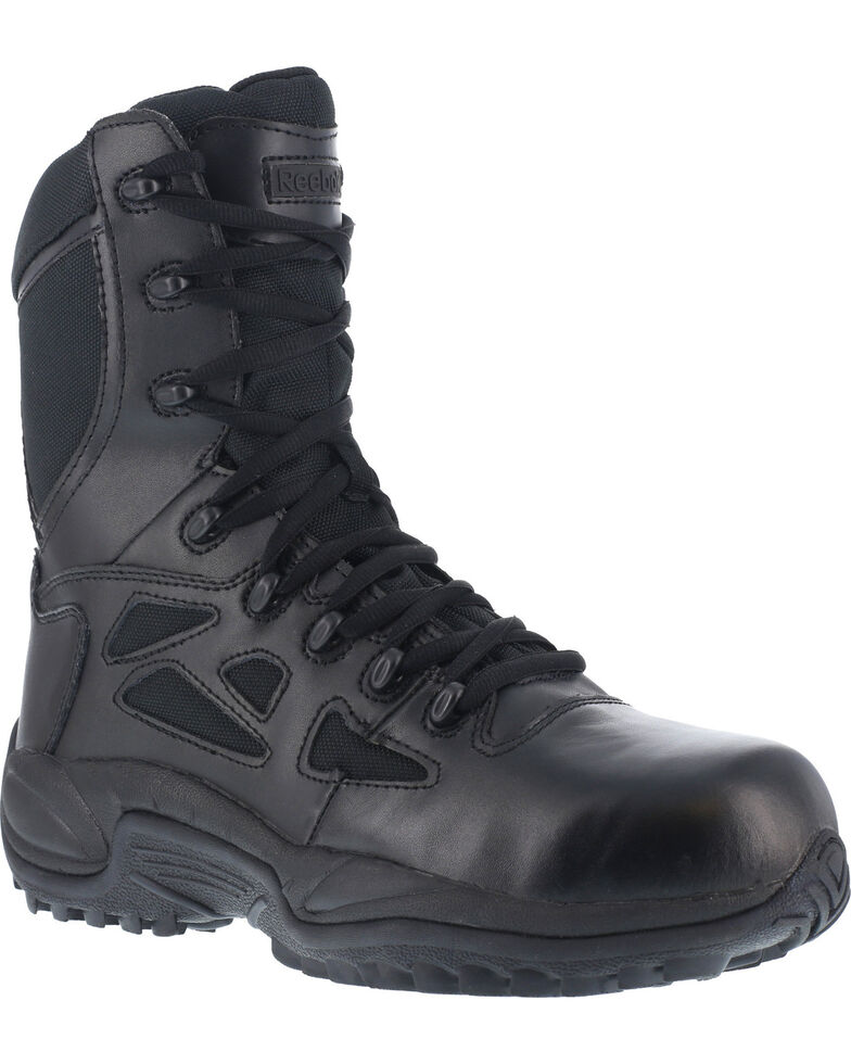 Reebok Women's 8" Side-Zip Rapid Response Tactical Boots - Round Toe, Black, hi-res