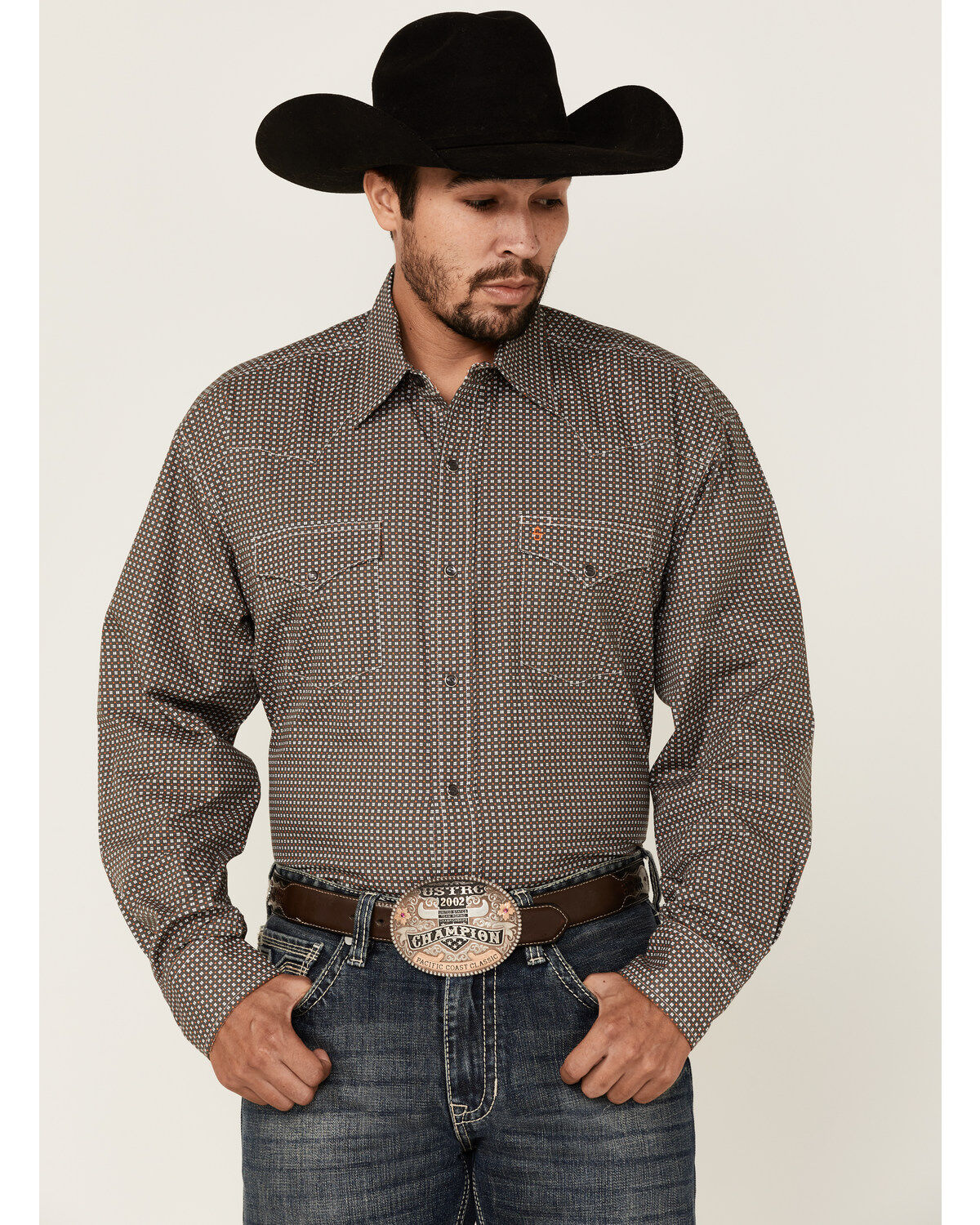 Image #1 - Stetson Men's Dash & Dot Geo Print Long Sleeve Button Down Western Shirt, Grey, hi-res