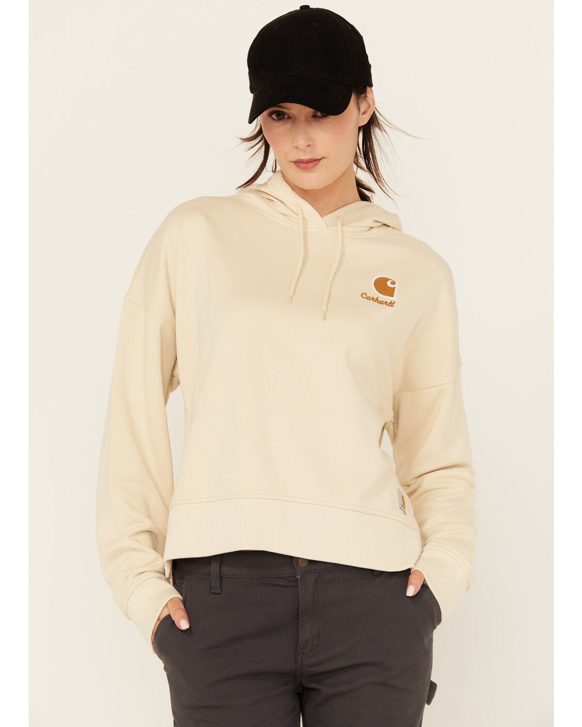 Carhartt Women's Tencel Fiber Series Loose Fit Graphic Hoodie, Oatmeal, hi-res