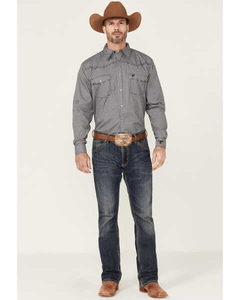 Image #2 - Cowboy Hardware Men's Wavy Square Geo Print Long Sleeve Pearl Snap Western Shirt , Charcoal, hi-res