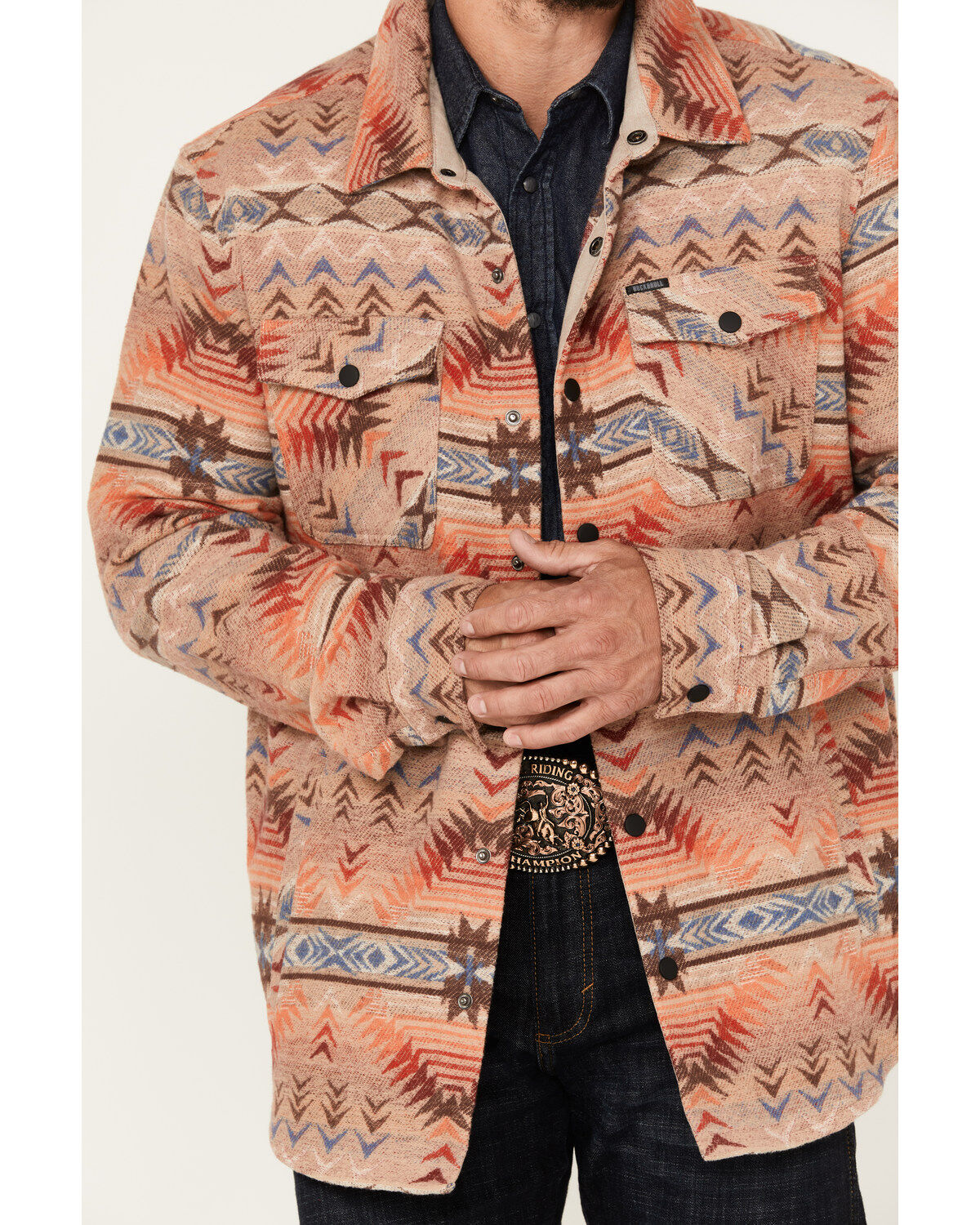 Image #3 - Rock & Roll Denim Men's Southwestern Snap Shirt Jacket, Tan, hi-res