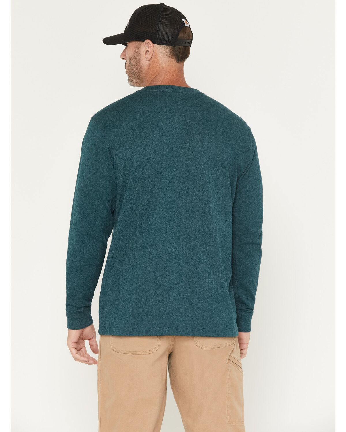 Image #4 - Carhartt Men's Loose Fit Heavyweight Long Sleeve Logo Pocket Work T-Shirt, Green, hi-res
