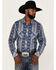 Image #1 - Rock & Roll Denim Men's Vertical Southwestern Stripe Long Sleeve Snap Western Shirt, Blue, hi-res