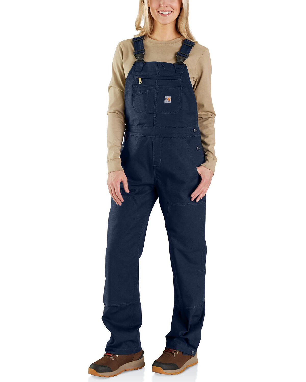 Carhartt Women's FR Rugged Flex&reg; Loose Fit Duck Bib Overalls, Navy, hi-res