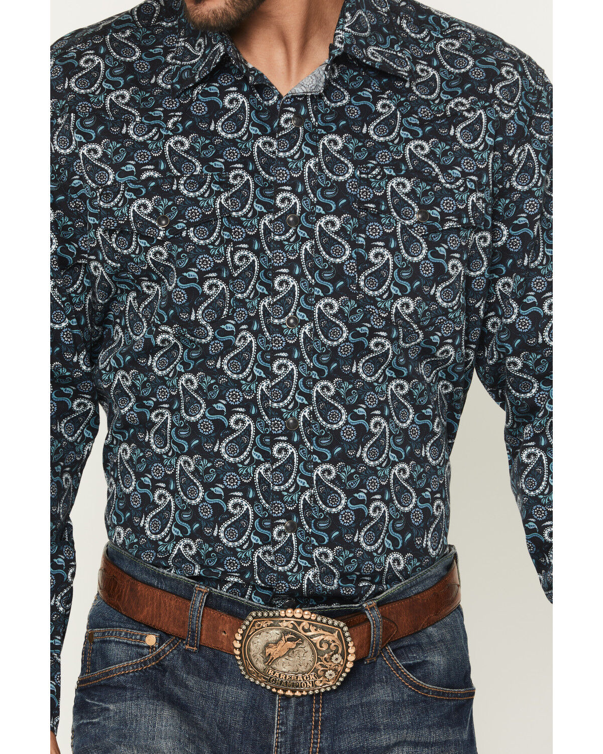 Image #3 - Wrangler Retro Men's Paisley Print Long Sleeve Snap Western Shirt, Black, hi-res