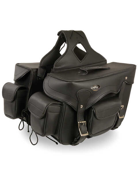 Milwaukee Leather Double Front Pocket Reflective Throw Over Saddle Bag, Black, hi-res