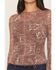 Image #3 - Ash & Violet Women's Floral Print Long Sleeve Mesh Shirt, Rust Copper, hi-res