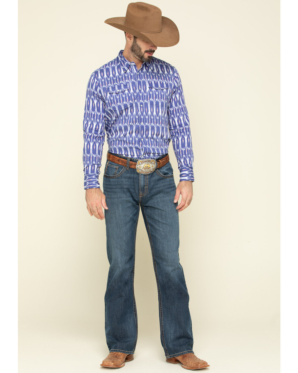 Image #6 - Rock & Roll Denim Men's Ikat Southwestern Print Long Sleeve Western Shirt, Blue, hi-res