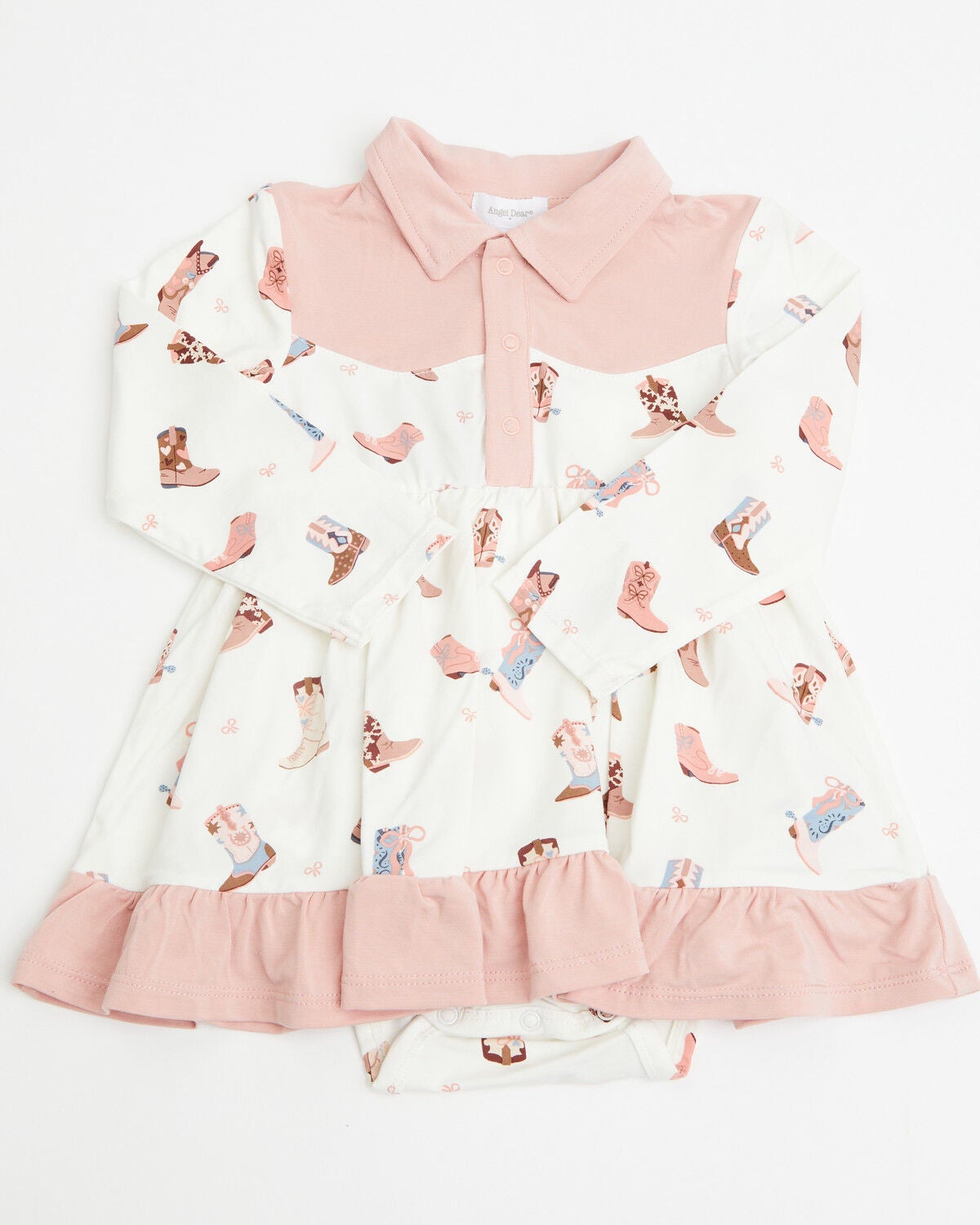 Angel Dear Infant Girls' Buckarette Boot Print Onesie Dress, Ivory, hi-res