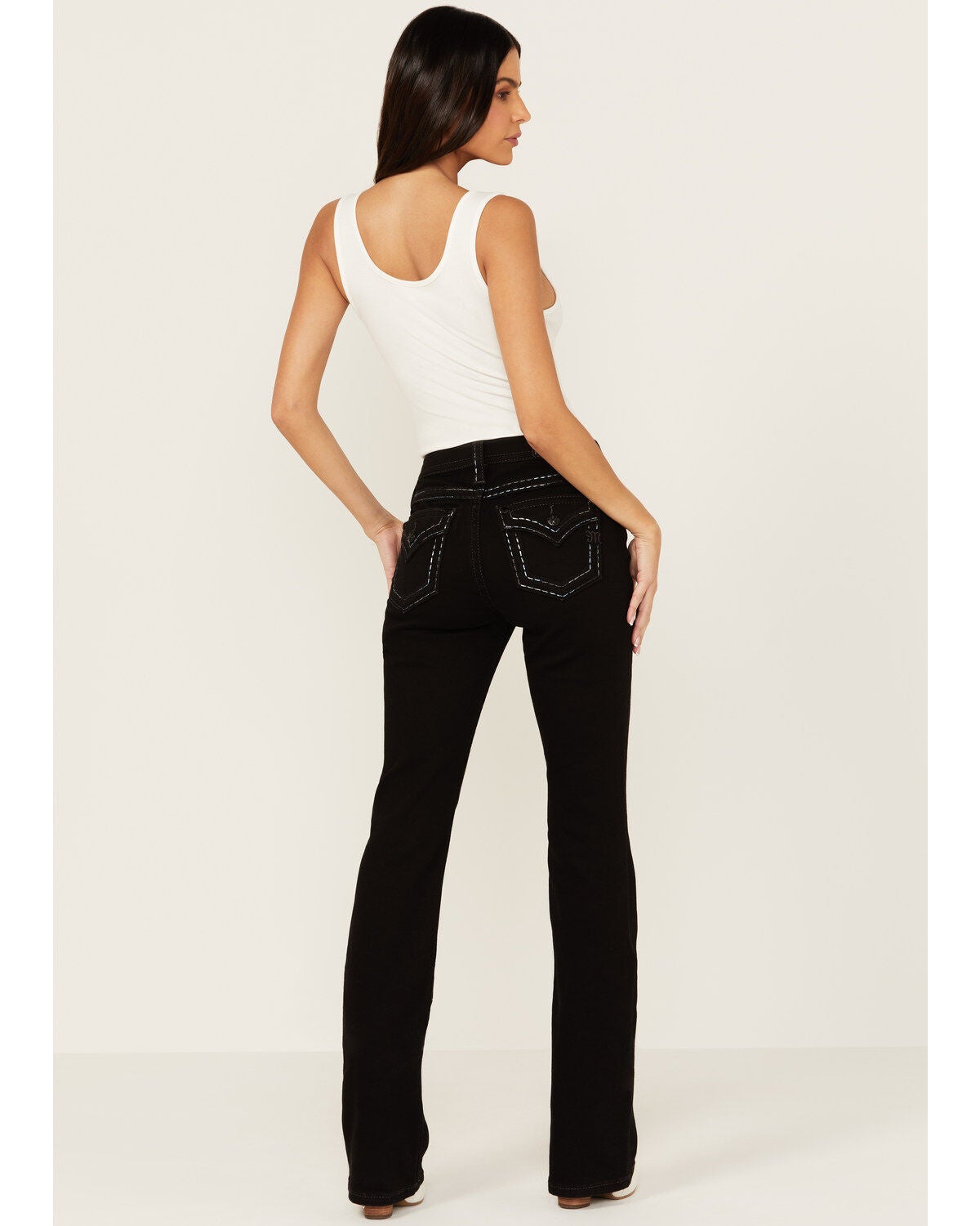 Image #1 - Miss Me Women's Mid Rise Border Pocket Bootcut Stretch Denim Jeans, , hi-res