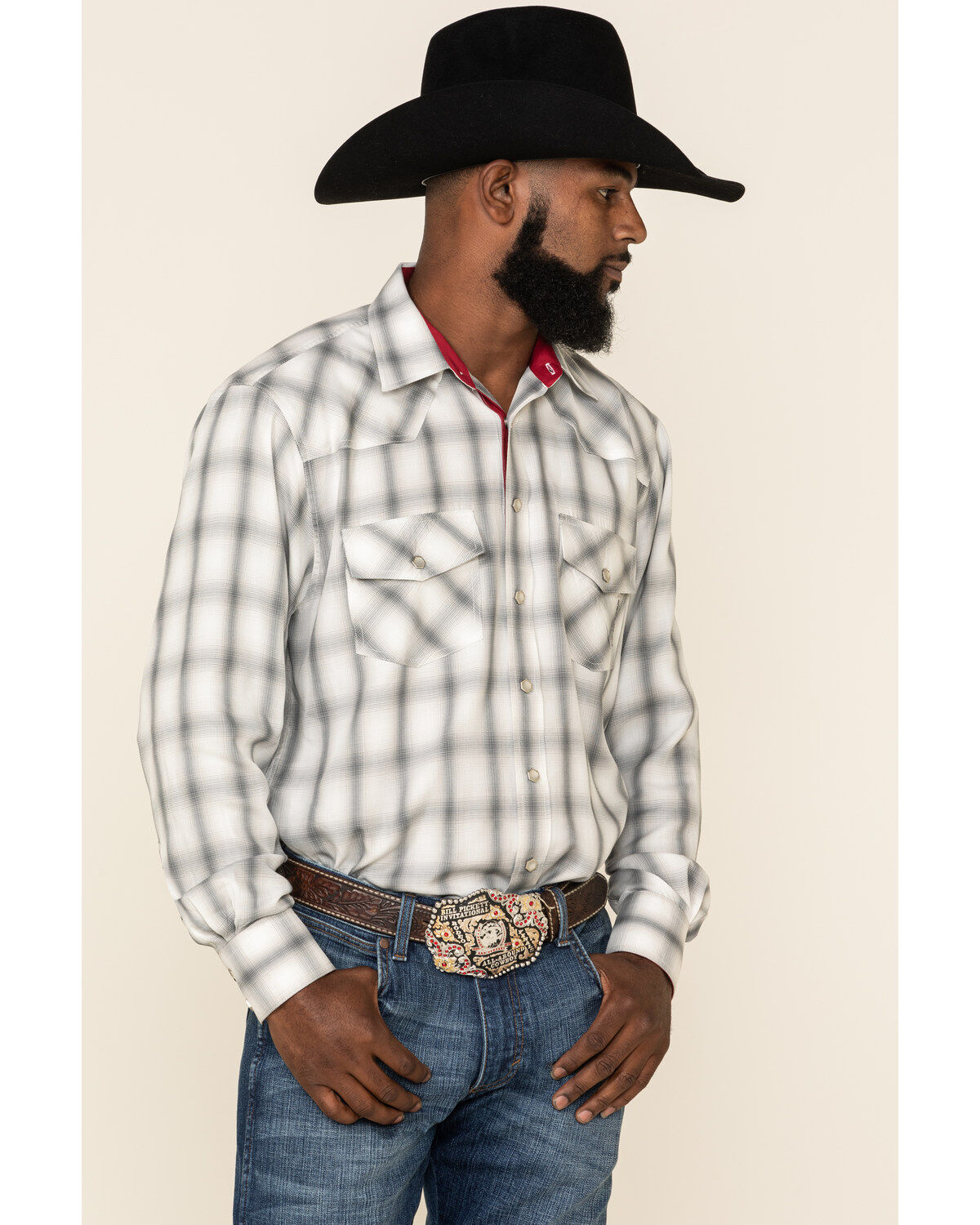 Image #1 - Resistol Men's White North Plaid Long Sleeve Western Shirt, White, hi-res