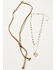 Image #1 - Shyanne Women's Suede and Tonal Beaded Heart Pendant Necklace Set - 2 Piece, Gold, hi-res