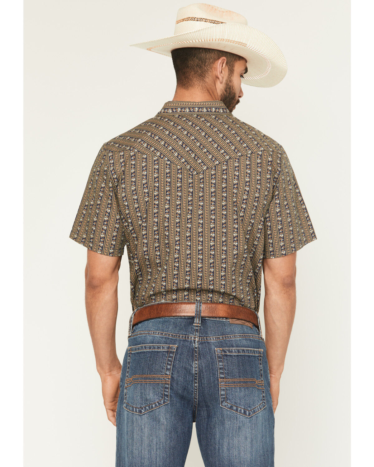 Image #4 - Gibson Trading Co Men's Evolve Floral Striped Short Sleeve Snap Western Shirt, Navy, hi-res
